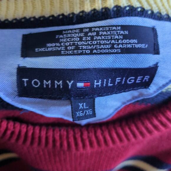 Vintage Tommy Hilfiger Sweater Mens XL Red Stripe Embroidered Lion Crest Logo - Picture 6 of 8